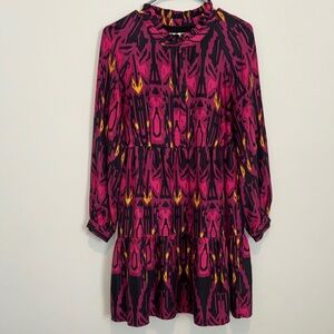 Marie Oliver Silk Vibrant Pink and Yellow Tiered Dress Size S